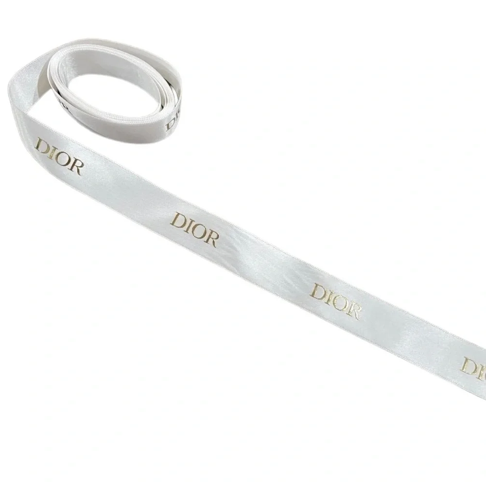DIOR White Satin Ribbon Gold Logo Lettering 70”